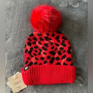 NWT Fabletics Red Leopard Beanie with Pom Pom
